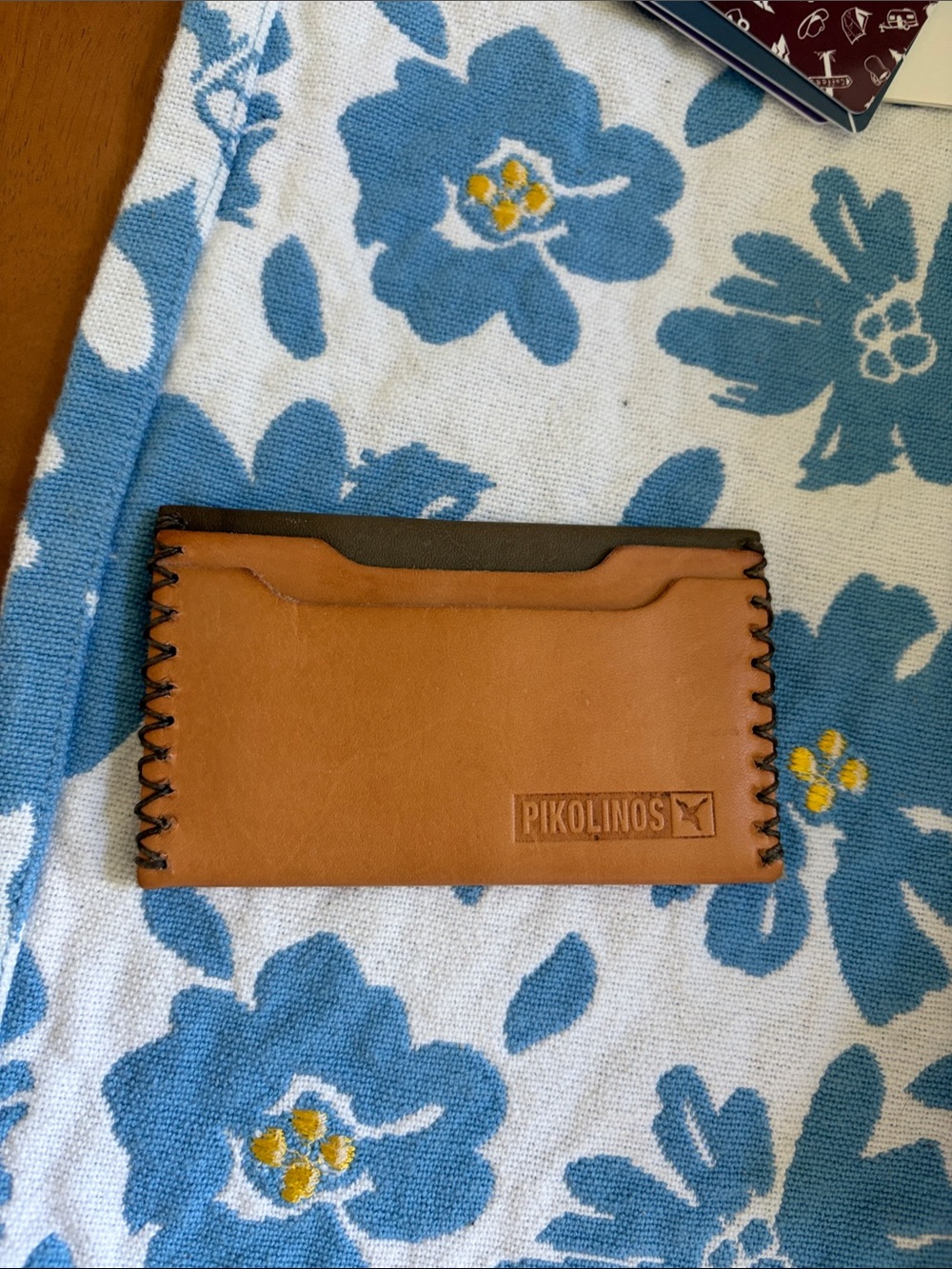 PIKOLINOS Tan and Dark Brown Leather Card Sleeve